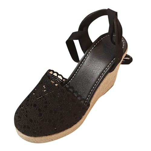 Schnürsandalen Plateau Sommerschuhe Damen Schuhe Sandalen Sandaletten Sandalette Flach Elegant Sommer Schwarz Frauen Geschlossen Gold 37 Sandale Leder Zum Binden # von Generisch