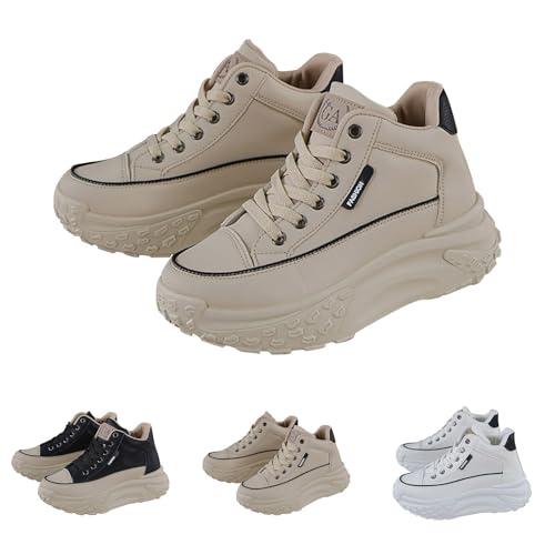 Schnürschuhe, klobige Sneaker, Damen, Keilabsatz, Plateau, lässig, leicht, rutschfest, mit Fußgewölbeunterstützung, bequeme Wander-Sneaker, lässig, täglich, bequeme Schuhe, khaki, 37.5 EU von Generisch