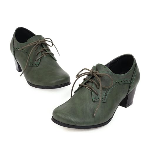 Schnürschuhe Damen Lässiger Vintage Business Schuhe Pumps Businessschuhe Schnürhalbschuhe Derby Halbschuhe Mit Blockabsatz Klassische Oxfords Weiche Lederschnürschuhe Büroschuh High Heels von Generisch