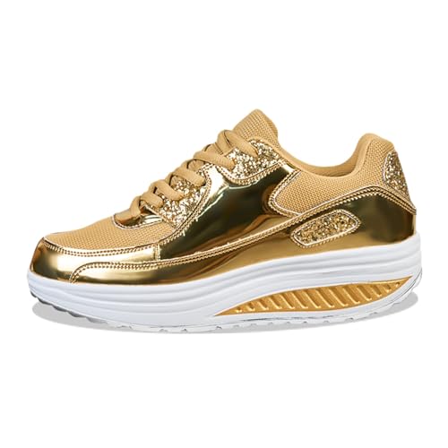 Schnürschuhe aus einfarbigem Leder (Gold, 41) von Generisch