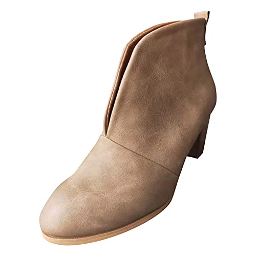 Schnürstiefel Damen Schwarz Gothic Leder Stiefeletten Damen Mit Absatz High Heels Blockabsatz Halbstiefel Rundzehe Damenstiefel Spitzen-Patchwork Cowboystiefel Festival Halbhohe Stiefel von Generisch