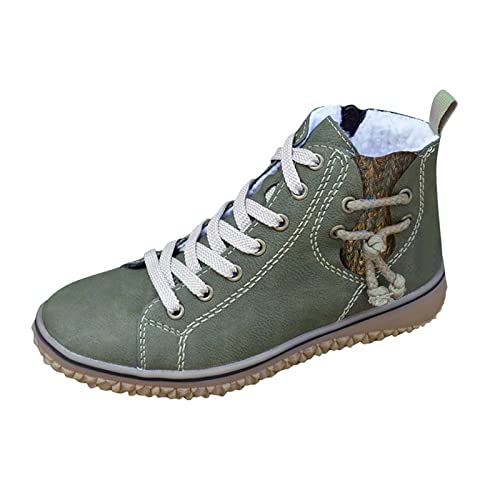Schnürstiefel Damen Wasserdicht Gefüttert - Outdoor Winterstiefel Mit Reißverschluss Leichte Thermostiefel Rutschfest Halbstiefel Verschleißfest Schlupfstiefel Flache Schnürstiefel PlüSch Winterschuhe von Generisch
