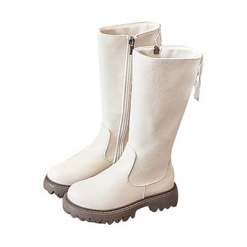 Schnürstiefel Mädchen Hohe Stiefel Flache mit Seitlichem Reißverschluss Kinderschuhe Weiche Rutschfest Profilsohle Lederstiefel Kinder Mode Bequeme Gummistiefel Von 4 Bis 12 Jahre von Generisch