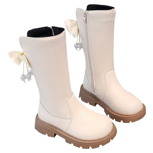 Schnürstiefel Mädchen Hohe Stiefel Flache mit Seitlichem Reißverschluss Kinderschuhe Weiche Rutschfest Profilsohle Lederstiefel Kinder Mode Bequeme Gummistiefel Von 4 Bis 12 Jahre von Generisch