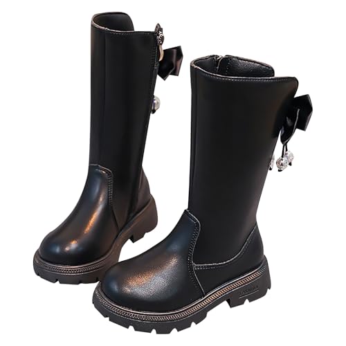Schnürstiefel Mädchen Hohe Stiefel Flache mit Seitlichem Reißverschluss Kinderschuhe Weiche Rutschfest Profilsohle Lederstiefel Kinder Mode Bequeme Gummistiefel Von 4 Bis 12 Jahre von Generisch