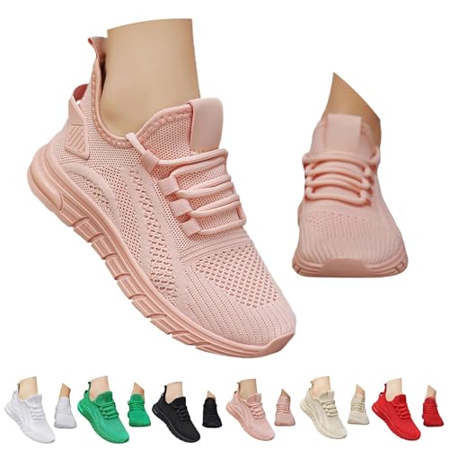 Schnürung Damen Sneakers Bequeme Laufschuhe Leichtgewichts Atmungsaktiv Frauen Joggingschuhe Weiche Schuhe Fußballschuhe Casual Größe Fashion für T-rekking Workout Running (Pink, 37) von Generisch