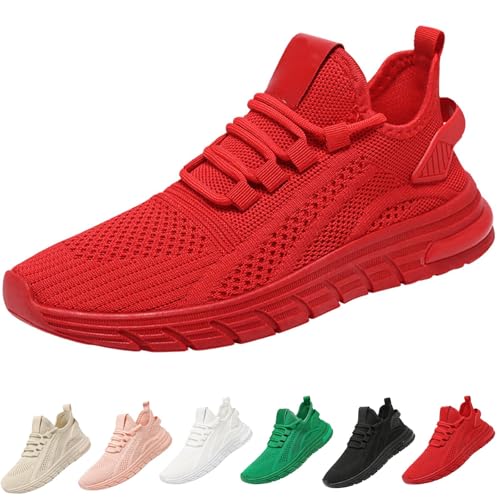 Schnürung Damen Sneakers Bequeme Laufschuhe Leichtgewichts Atmungsaktiv Frauen Joggingschuhe Weiche Schuhe Fußballschuhe Casual Größe Fashion für T-rekking Workout Running (Red, 41) von Generisch