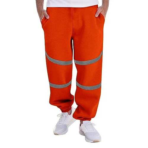 Generisch Schöne Herrenhose für Herbst und Winter, Herren, lässig, locker, große Tasche, Panel mit reflektierenden Streifen, Silber, Krawatte, Füße, Schutz, Gummihose für Herren, orange, XXL von Generisch