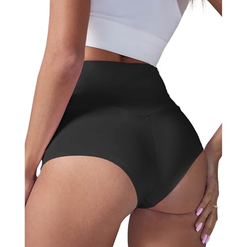 Schöne Kurze Hosen Für Damen Damen Yoga-Shorts mit hoher Taille, für Fitnessstudio, Workout, Booty Dance, Hotpants, athletische Po-Lifting-Sport-Leggings Sportshorts Damen Kurz Retro (Black, XXXXXL) von Generisch