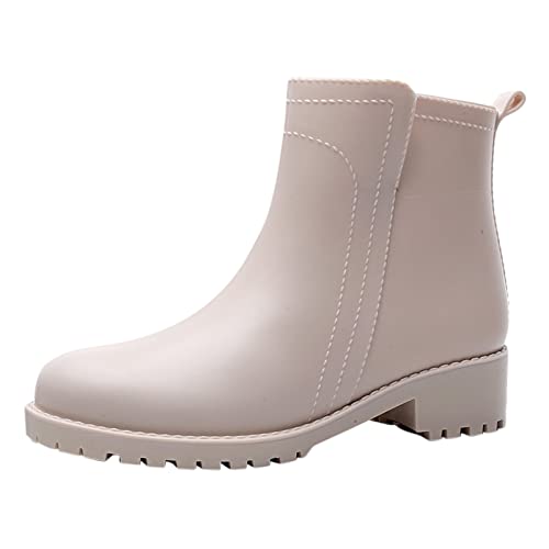 Schöne Oberteile für Damen, Punk-Schneestiefel, rutschfeste Fleece-Innenseite, Regenstiefel, Outdoor-Gummi-Wasserschuhe, Schnürschuhe, Herbststiefel für Damen, beige, 37.5 EU von Generisch