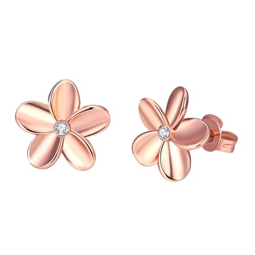 Schöne blumenförmige Ohrringe Süße Blumenkristallohrringe für Frauen Silberne Creolen Herren (Rose Gold, One Size) von Generisch