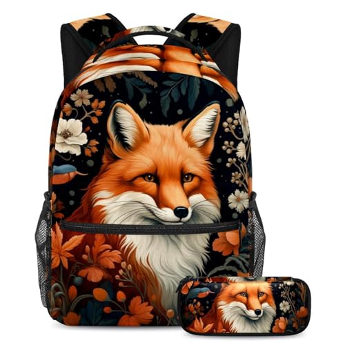 Schöner Fuchs bleibt organisiert und modisch mit diesem 2-teiligen Schultaschen-Set, Rucksack und Federmäppchen für Jungen, Mädchen und Teenager, Mehrfarbig Nr. 05, B：29.4x20x40cm P：19x7.5x3.8cm, von Generisch