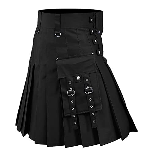 Schottenrock Herren Schottisch Schwarz Männer Rock Mit Tasche Schottischer Kariert Klassischer Schottische Tartan Taschen Streetwear Karnevals Kostüm Faltenröcke Reisehose Herren (Black, XXXXXL) von Generisch