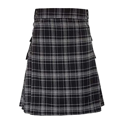 Schottisch Schwarz Männer Rock Mit Tasche Schottischer Kariert Klassischer Schottische Tartan Taschen Streetwear Karnevals Kostüm Faltenröcke Schottenrock Herren (Grey, XXXXL) von Generisch