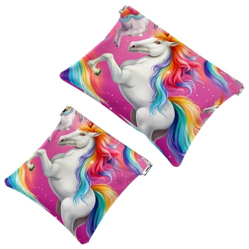 Schrapnell-Tasche für Geldbörse, buntes Einhorn-529, wasserdichte Make-up-Tasche, tragbare Tasche für Damen, Geschenke, 2 Stück, Mehrfarbig 07, A：7.1x5.8in/18x14.8cm，B:4.7x4.5in/12x11.5cm von Generisch