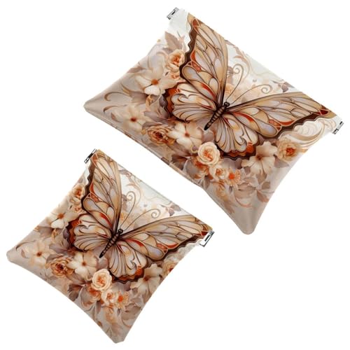 Schrapnellbeutel für Geldbörse, Blumen umgeben Schmetterlinge, 1750 wasserdichte Make-up-Tasche, tragbare Tasche für Damen, Geschenke, 2 Stück, Mehrfarbig 06, A：7.1x5.8in/18x14.8cm，B:4.7x4.5in von Generisch