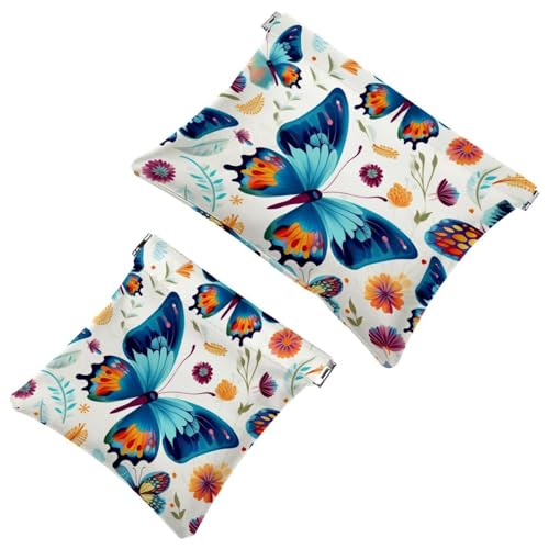 Schrapnellbeutel für Geldbörse, ästhetische Blume, Schmetterling, 1453, wasserdichte Make-up-Tasche, tragbare Tasche für Frauen, Geschenke, 2 Stück, Mehrfarbig 07, A：7.1x5.8in/18x14.8cm，B:4.7x4.5in von Generisch