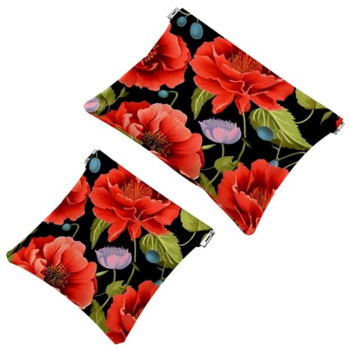 Schrapnellbeutel für Geldbörse, bunte Blumen, wasserdichte Make-up-Tasche, tragbare Tasche für Damen, 2 Stück, Mehrfarbig 07, A：7.1x5.8in/18x14.8cm，B:4.7x4.5in/12x11.5cm von Generisch