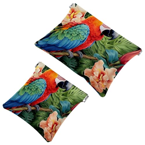 Schrapnellbeutel für Geldbörse, bunte Papageien-Kunstblumen, wasserdichte Make-up-Tasche, tragbare Tasche für Damen, 2 Stück, Mehrfarbig 04, A：7.1x5.8in/18x14.8cm，B:4.7x4.5in/12x11.5cm von Generisch
