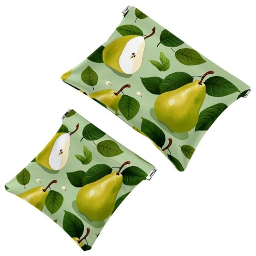 Schrapnellbeutel für Geldbörse, grüne Blätter und gelbe Birnen, wasserdichte Make-up-Tasche, tragbare Tasche für Damen, 2 Stück, Mehrfarbig 04, A：7.1x5.8in/18x14.8cm，B:4.7x4.5in/12x11.5cm von Generisch