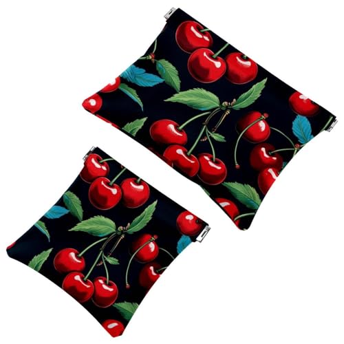 Schrapnellbeutel für Geldbörse, rote Kirschen - 1618 wasserdichte Make-up-Tasche, tragbare Tasche für Damen, 2 Stück, Mehrfarbig 04, A：7.1x5.8in/18x14.8cm，B:4.7x4.5in/12x11.5cm von Generisch