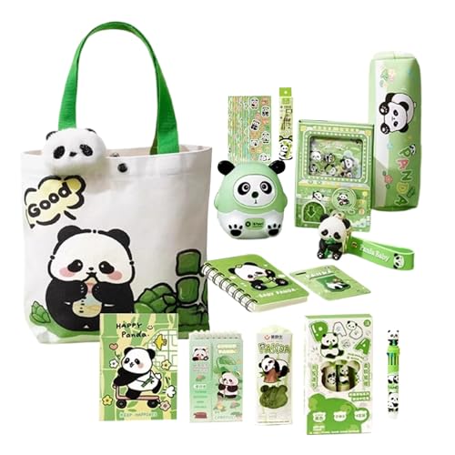 Schreibwaren-Set, Panda-Federmäppchen mit magnetischem Lesezeichen und Brosche, inklusive Radiergummi, Notizbücher, Stifte, Lineale, Haftnotizen für Studenten, Schule, Klassenzimmer, Studium von Generisch
