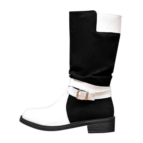 Schuhe 41 Damen Fleecegefütterte Ärmel Britischer Stil Mittelklassestiefel Übergrößen-Stiefel mit Gürtelschnalle Socke (Black, 38) von Generisch