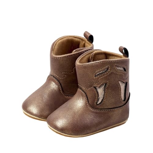 Schuhe Baby Matsch Leder Westernstiefel Cowboy Bootie Weiche Sohle Rutschfeste Krippenschuhe Für Baby Kleinkind Kleinkind Mädchen Jungen Neugeborene Babywinterschuhe 6 12 Monate (Brown, 20.5 Toddler) von Generisch
