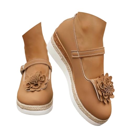 Schuhe Damen Elegant Walkingschuhe Keilabsatz Arbeitsschuhe mit Blumen Freizeitschuhe Retro Stil Sneaker Sport Slipper Loafer Mokassins Damenschuhe Gymnastikschuhe von Generisch