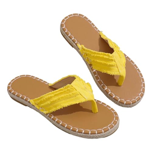 Schuhe Damen Original Damen Strand-Tanga-Hausschuhe, hohl, lässig, Clip-Toe-Hausschuhe, flache Schuhe, Vintage-Sandalen Kanna Schuhe Damen (Yellow, 36) von Generisch