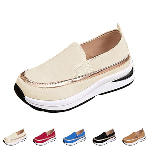 Schuhe Damen Plateau Sandalen,Einfarbige Mit Keilabsatz Bequem,Plateauschuhe Für Damen,Slip-On,Freizeitschuhe Sneaker,Walkingschuhe,Damenschuhe Flach Elegant von Generisch