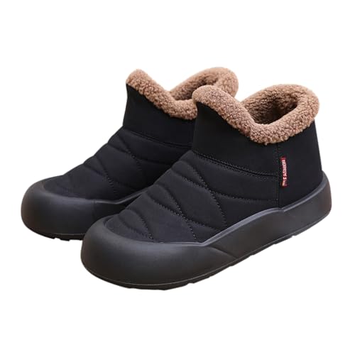 Schuhe Damen Sandaletten Absatz Brotschuhe mit Dicker Unterseite, Winter, mit Fleece gefütterte, Dicke, warme Stiefel, koreanische, Baumwollstiefel, Nicht Faule Baumwollschuhe Gefüttert (Black, 35) von Generisch