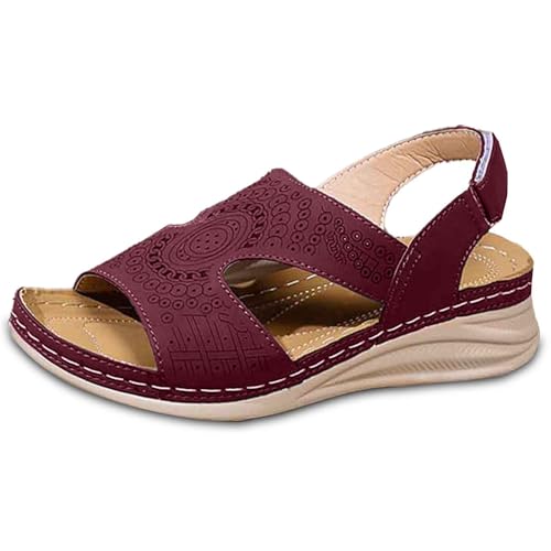 Schuhe Damen Sommer zum Hineinschlüpfen mit Keilabsatz für den Alltag, Strandspaziergänge, bequeme, atmungsaktive Riemchensandalen mit offener Zehenpartie, leichtes Mittelalter (Light Purple, 39) von Generisch