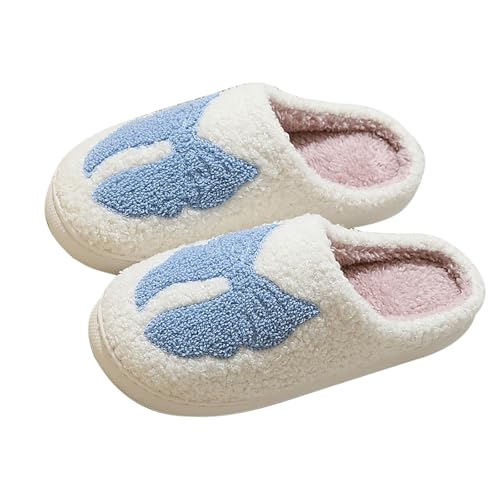 Schuhe Für Damen Mit Keilabsatz Damen-Plüsch-Hausschuhe mit Schleife, gemütliche Fleece-Hausschuhe mit Rutschfester Sohle Damenschuhe Übergröße (Blue, 36) von Generisch
