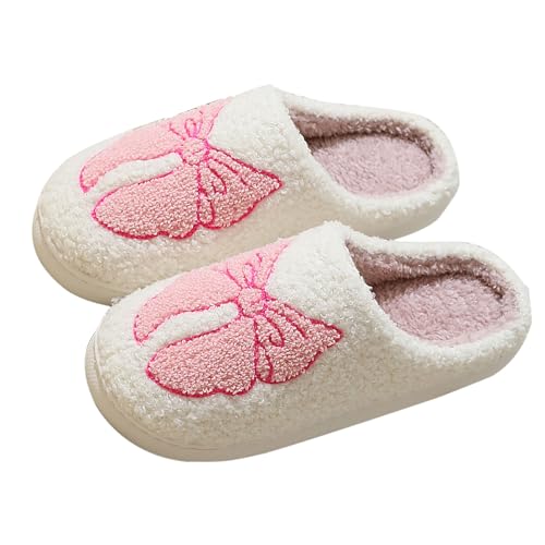 Schuhe Für Damen Mit Keilabsatz Damen-Plüsch-Hausschuhe mit Schleife, gemütliche Fleece-Hausschuhe mit Rutschfester Sohle Damenschuhe Übergröße (Pink, 38) von Generisch