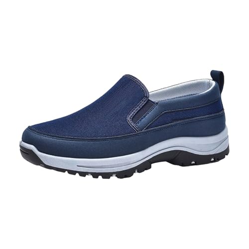 Schuhe Herren High Fashion Spring and Summer Men Sports Shoes Flat Bottom Lightweight Mesh Breathable Slip On Comfortable Solid Color Simple Features: Herren Schuhe Schwarz Business (Dark Blue, 38) von Generisch