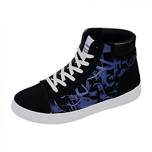 Schuhe Herren Segeltuch Flache für Herren High-Top Mode Bequeme Freizeitfarbe Matching-Spitze Freizeit Sportschuhe (Blue, 44) von Generisch