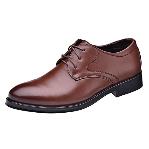 Schuhe Herren Sneaker Hoch Atmungsaktive Bequeme Business-Schnürschuhe für die Arbeit, Freizeit, einfarbige Lederschuhe für Herren Drehverschluss Schuhe Herren (Brown, 39) von Generisch