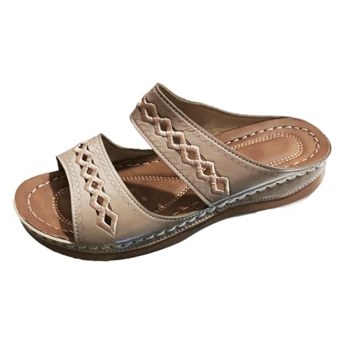Schuhe Silber Damen, lässige Sandalen mit offener Spitze, Bestickt, mit Keilabsatz für den täglichen Gebrauch, Bequeme Schlupfschuhe Bequeme Schuhe Damen Weite H (Khaki, 39) von Generisch