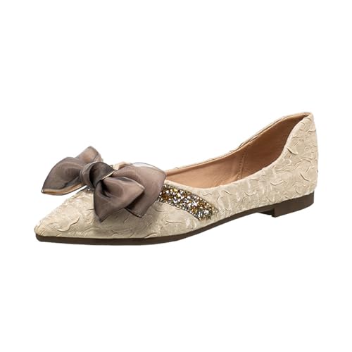 Schuhe Wasserdicht Damen 40,Damen Flachschuhe Frühling Und Herbst Leichtgewicht,Spitze Flache Mund Weicher Boden Bogen Einzelschuhe Tägliche Dating Pendelbootschuhe von Generisch