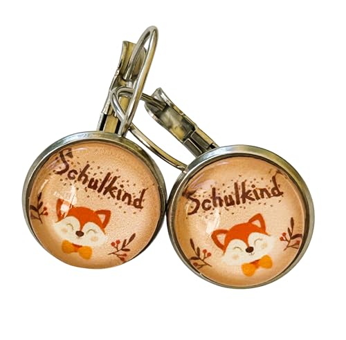 Schulkind Einschulung Geschenk Cabochon Brisuren Ohrhänger Klappbrisuren Fuchs aus Edelstahl 8 mm, 12 mm, 25 mm (12 mm) von Generisch