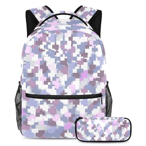 Schulranzen-Set für Kinder, abstraktes Muster, 2-teilig, für Jungen, Mädchen, Teenager, Rucksack mit Federmäppchen, Reisetasche, Tasche für Schüler, Mehrfarbig Nr. 05, B：29.4x20x40cm P：19x7.5x3.8cm, von Generisch