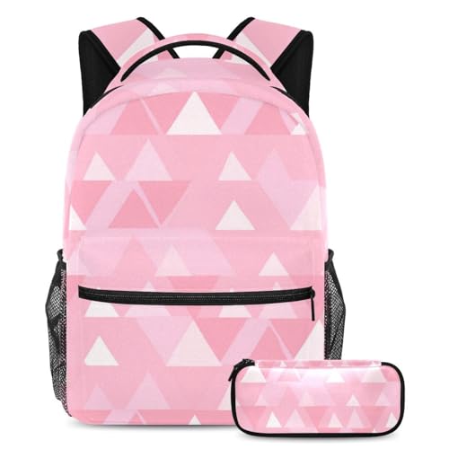 Schulranzen-Set für den Schulanfang, trendige Reisebuchtasche für Jungen, Mädchen und Teenager, Rosa, Dreieck, geometrisch, 2 Stück, mehrfarbig, B：29.4x20x40cm P：19x7.5x3.8cm, Tagesrucksäcke von Generisch