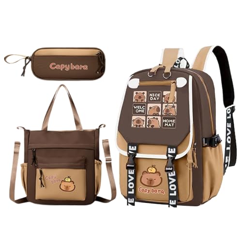 Schulrucksäcke für Mädchen – bezaubernder Junior High School Capybara Rucksack – tragbare Kindertasche für Taschentücher, Regenschirme, Bücher, Lehrbücher, Wasserbecher, Schreibwaren, Stift, a, Refer von Generisch