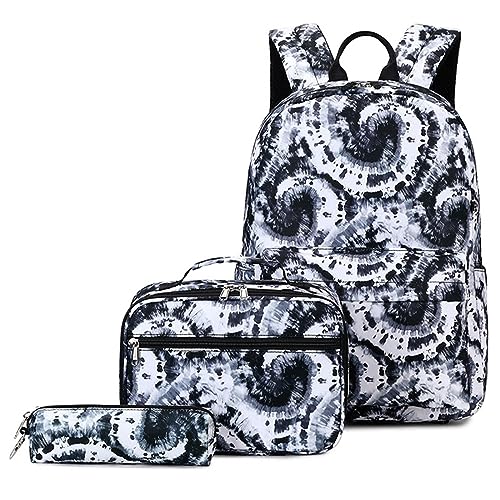 Schulrucksäcke mit Batikfärbung für Damen und Herren, Schulbücher, Tasche für Mittelschule, Federmäppchen, 3 Stück, Camouflage-Rucksack für die Jagd, Schwarz , Einheitsgröße, Rucksack, Rucksäcke von Generisch