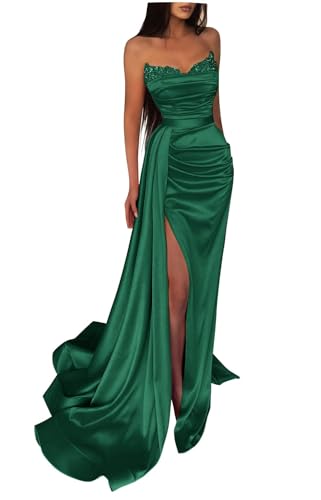 Schulterfreies Pailletten-Ballkleid Langes Mit Satin-Perlen Verziertes Meerjungfrau-Abendkleid FüR Damen Formelles Partykleid Mit Schlitz Green M von Generisch