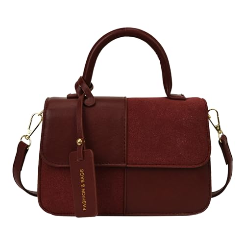 Schultertasche aus Wildlederimitat mit verstellbarem Riemen, klein, quadratisch, Schultertasche für Damen, Schule, Arbeit, Reisen, den täglichen Gebrauch, rot, 8.27x3.15x5.51inch von Generisch