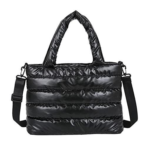 Schultertasche für Damen, gesteppte Handtasche, leicht, Winter, Daunen, Baumwolle, gepolstert, mit Daunenpolsterung, kleine Schultertaschen für Damen, Schwarz , Einheitsgröße von Generisch