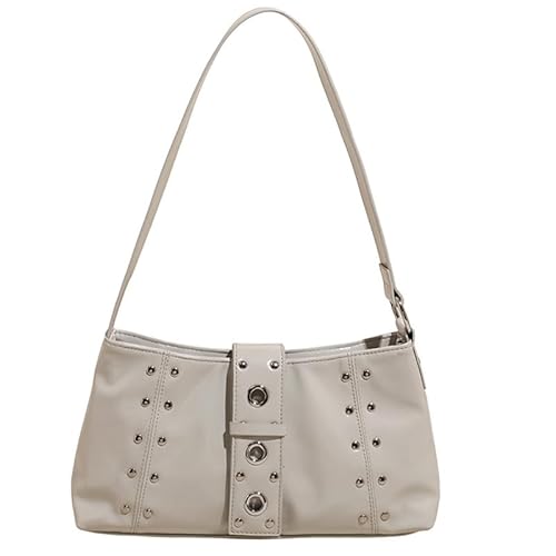 Schultertaschen aus PU-Leder, Punk, Nieten, Reißverschluss, Vintage, Handtasche, Geldbörse, Umhängetasche, Clutch, für Arbeit, Reisen, hellgrau, 310.00x140.00x100.00mm/12.2x5.51x3.94inch Schultertaschen aus PU-Leder, Punk, Nieten, Reißverschluss, Vintage, Handtasche, Geldbörse, Umhängetasche, Clutch, für Arbeit, Reisen, hellgrau, 310.00x140.00x100.00mm/12.2x5.51x3.94inch von Generisch