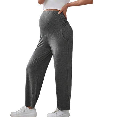 Schwangerschaftshose High Waist Beiläufige Freizeithose Für Schwangere Verstellbarer Bund Pyjamahose Einfarbig Große Größen Schwangerschafts-Schlafanzug， GY2， M von Generisch